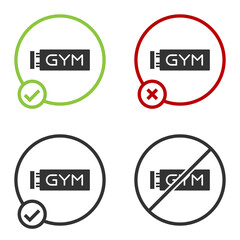 Black Location gym icon isolated on white background. Circle button. Vector.