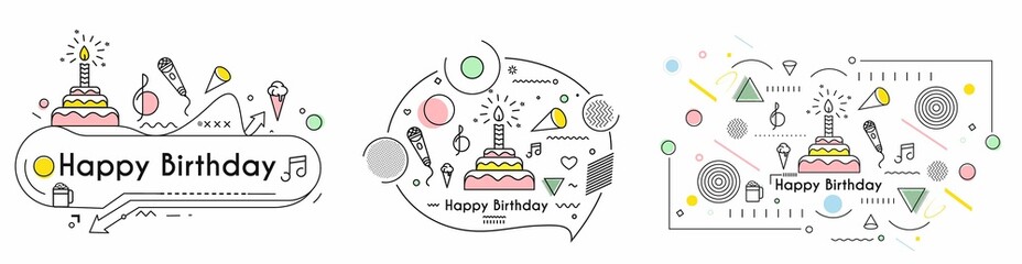 Birthday cake icon vector illustration. Text Happy birthday. Cake for birthday celebration with candles.