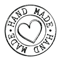 Obraz na płótnie Canvas Hand Made With Love Quality Stamp Round Design Vector Insignia Valentine's Day Badge.