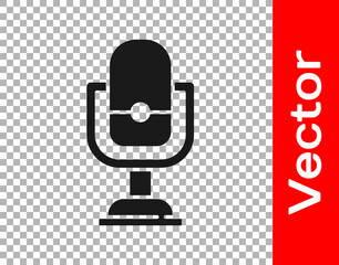 Black Microphone icon isolated on transparent background. On air radio mic microphone. Speaker sign. Vector.