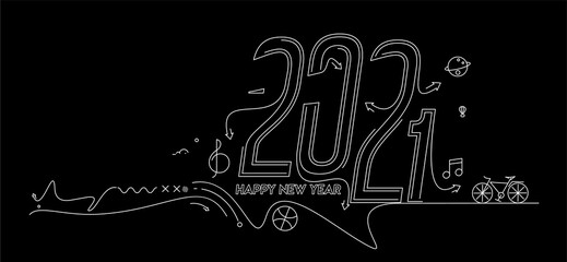 Happy New Year 2021 Text Typography Design Patter, Vector illustration.