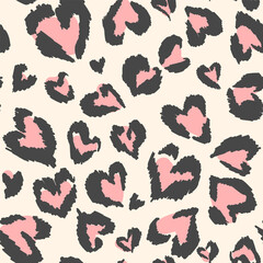 Leopard pattern. Seamless vector print. Abstract repeating pattern - heart leopard skin imitation can be painted on clothes or fabric. - 390611586