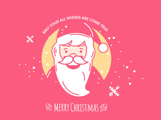 Merry Christmas Celebration Poster Design With Cartoon Santa Claus And Snowfall On Pink Background.