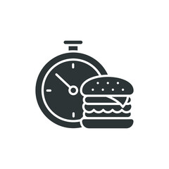 Fast cooking food icon. time or clock and serving dish of gourmet culinary concept. Snack bar. solid or glyph pictogram style. vector illustration. design on white background. EPS 10