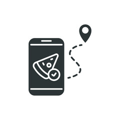 Online services food delivery icon. Restaurant or cafe map point. customer location map. GPS tracking. Glyph or solid style. Pictogram. Vector illustration. Design on white background. EPS 10