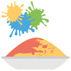 
A plate filled with colorful grains and stains alongside depicting spring festival holi
