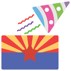 
Arizona flag with celebration cap and emblems is denotation celebrations of statehood day in arizona 
