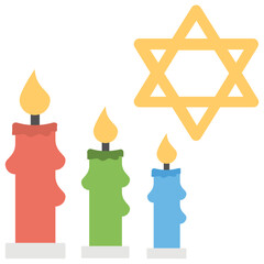 
Star of david along with three differently colored lightning candles showing celebration of yom hashoah
