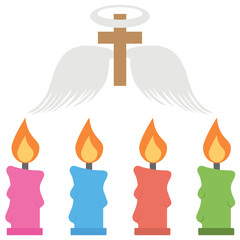 
Human avatar of christian nun along with christmas lights and  candles is an icon for christian’s event advent 
