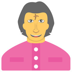 
 A christian priest with cross sign on forehead is showing ash wednesday event of christian religion  
