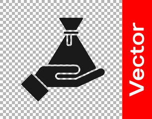 Black Bribe money bag icon isolated on transparent background. Bill currency. Vector.