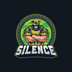 Fototapeta na wymiar Silence Army Mascot E sport logo