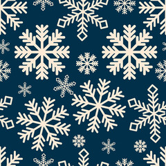 Fototapeta na wymiar Christmas snowflake frozen seamless pattern on blue background