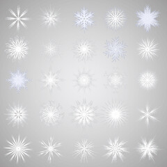 vector, isolated, set of white snowflakes