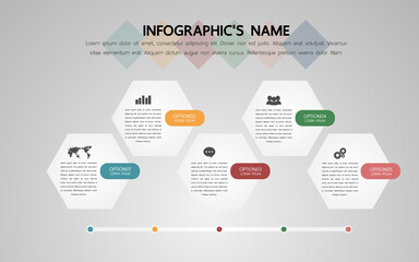 Hexagon of five options infographic template for business presentation