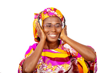 beautiful adult woman listening to music