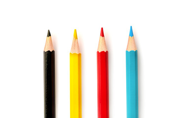 Colored pencils isolated on white background.