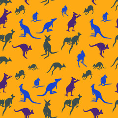Seamless background with multi-colored kangaroos. Vector. Textile. Background for the cover. Australia.