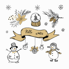 Doodle style christmas elements isolated on white background.  Perfect for  holiday designs.