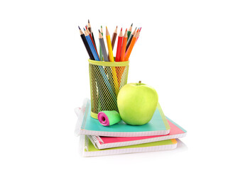 Group of school supplies isolated on white background. © LumenSt
