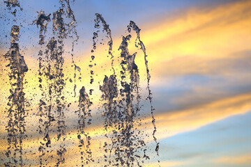 drops of the fountain in the sky