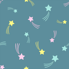 Fototapeta na wymiar Shooting star pattern, cute kawaii star background pattern, scandinavian style, baby dream pattern