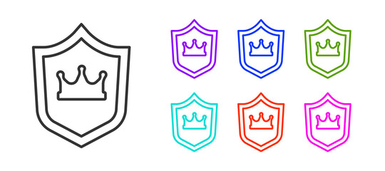 Shield with crown icon isolated on white background. Vector.