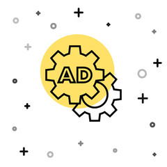 Black line Advertising icon isolated on white background. Concept of marketing and promotion process. Responsive ads. Social media advertising. Random dynamic shapes. Vector.