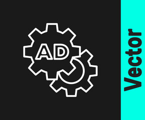 White line Advertising icon isolated on black background. Concept of marketing and promotion process. Responsive ads. Social media advertising. Vector.