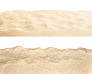 Fototapeta na wymiar Heaps of dry beach sand on white background