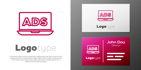 Logotype line Advertising icon isolated on white background. Concept of marketing and promotion process. Responsive ads. Social media advertising. Logo design template element. Vector.