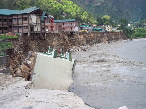Himalayan tsunami or flood in Ganges India. The Ganges River has been heavily flooded in 2012 and 2013, causing widespread Destruction. High quality photo