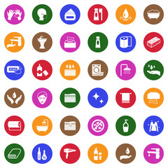 Hygiene Icons. White Flat Design In Circle. Vector Illustration.