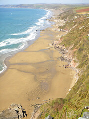 Aerial view of Whitsand Bay in Cornwall	