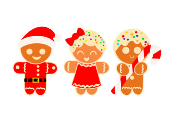New Year s gingerbread cookies in the form of Christmas characters. Festive winter symbols isolated on white background in flat design. Cartoon colorful illustration.