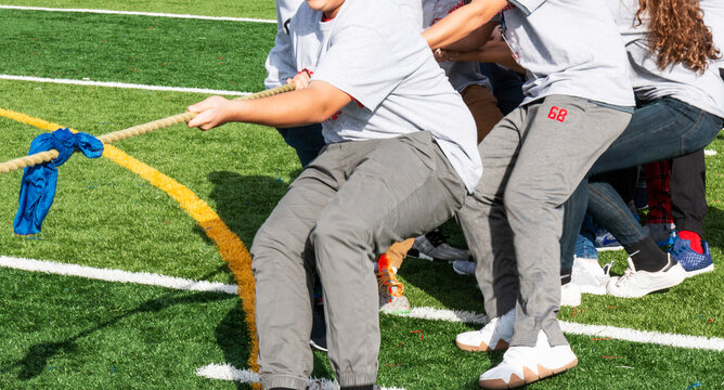 Tug of war on a turf field