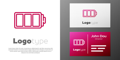 Logotype line Battery charge level indicator icon isolated on white background. Logo design template element. Vector.