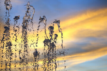 drops of the fountain in the sky