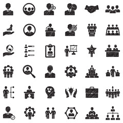 Human Resources And Management Icons. Black Scribble Design. Vector Illustration.
