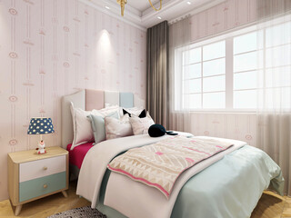 Modern design of the bedroom, there are large bed, dressing table and other facilities