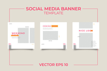 3 Set editable social media post template. modern promotion square banner for social media.
