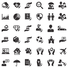 Insurance Icons. Black Scribble Design. Vector Illustration.
