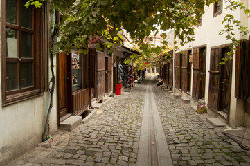 turkey beautiful old shops where nostalgia narrow streets in the old city, surrounded by streets of grapevine