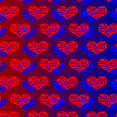 Two hearts - vector pattern - red and blue pattern on a color background