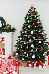 Christmas tree with fireplace presents interior decor house new year