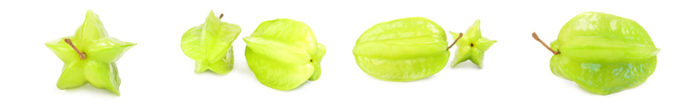 Collage of starfruit on a white background cutout