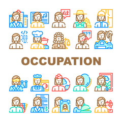 Female Occupation Collection Icons Set Vector Illustration
