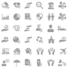 Insurance Icons. Gray Flat Design. Vector Illustration.