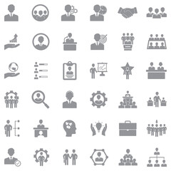 Fototapeta na wymiar Human Resources And Management Icons. Gray Flat Design. Vector Illustration.