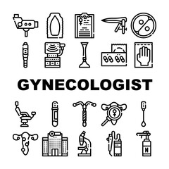 Gynecologist Treatment Collection Icons Set Vector Illustration